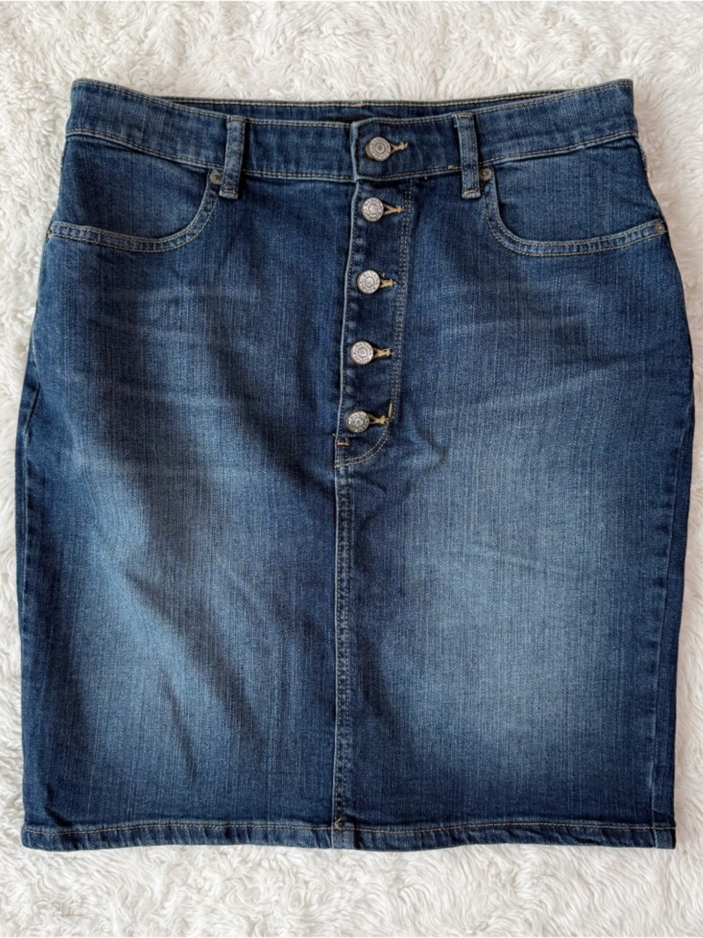 Banana Republic Woman Blue Button Fly Pencil Denim Skirt US8 Classic Western